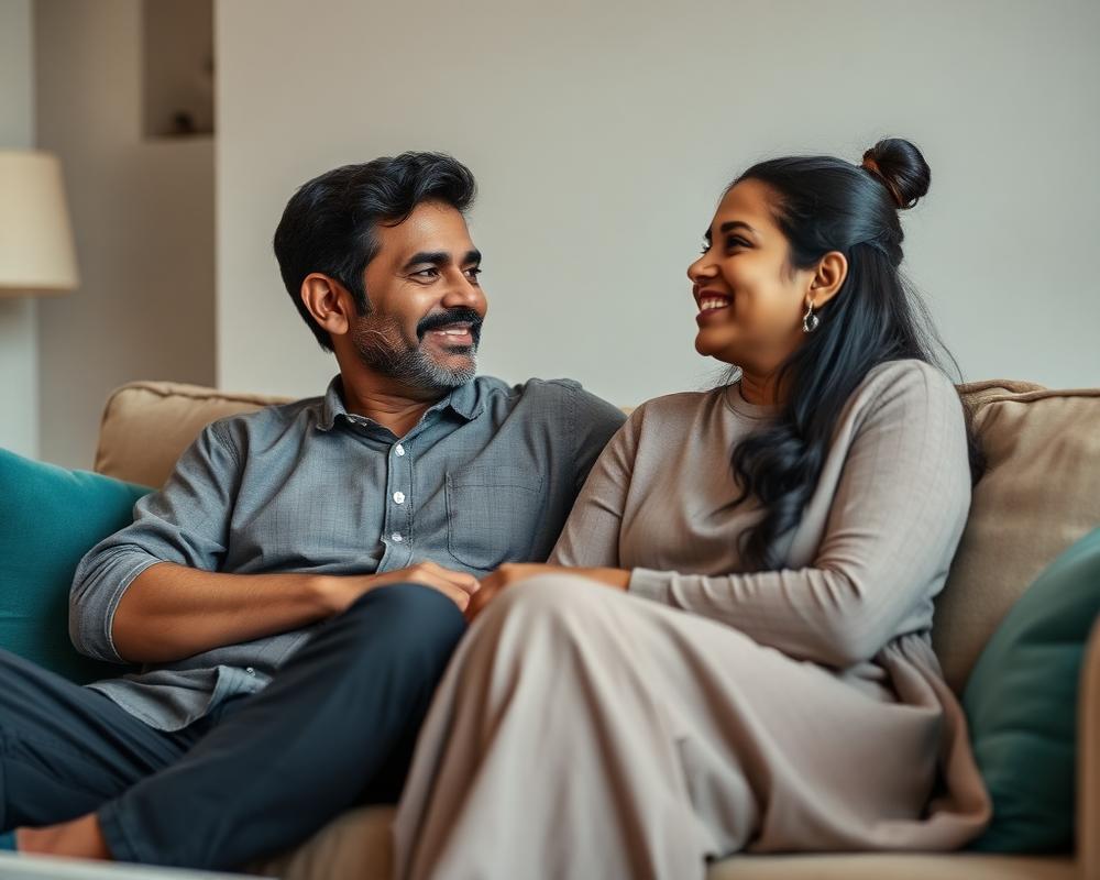 Parents talking calmly together at home