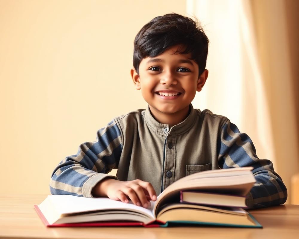 Child studying confidently at a desk